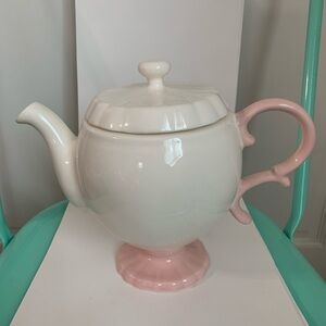Matceramica Portugal Pink White Pedestal Teapot